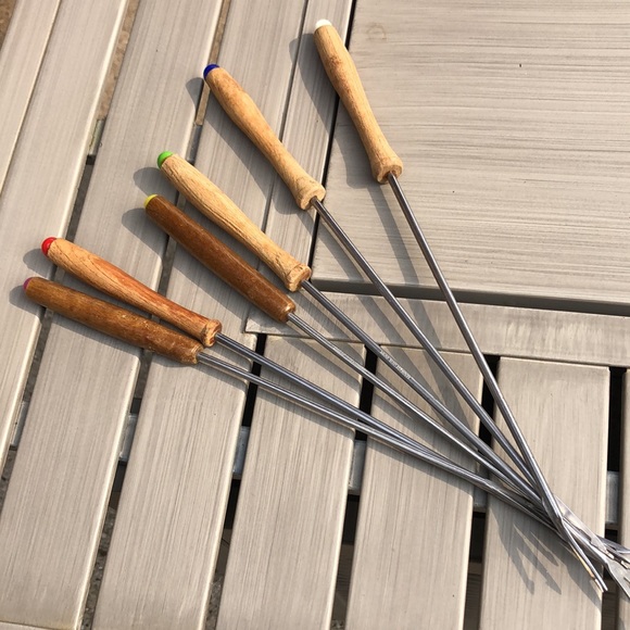 Set of Six Gently Used Fondue Forks-Wooden Handles-Vintage - Picture 3 of 13